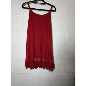 Grace & Emma Red Lace Trim Slip Mini Dress XL Boho Layering Cottagecore
